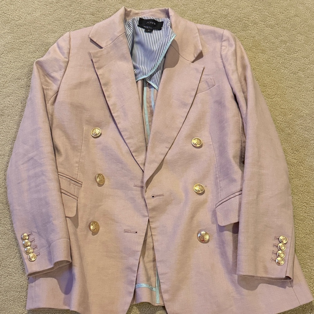 I Crew Blush Linen Double-Breasted Blazer with Gold Buttons